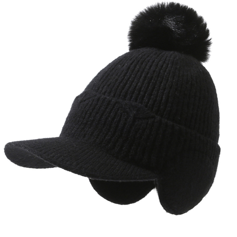 Image of 1x Autumn Winter Unisex Hairball Knit Hat Outdoor Cold Protection Warm Ear-covering Hat