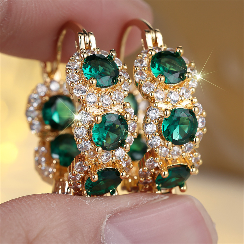 Luxurious Green Synthetic Zirconia Earrings - Golden Plated Earrings For Women, Ideal For Daily Wear & Gifting, Season Suitable