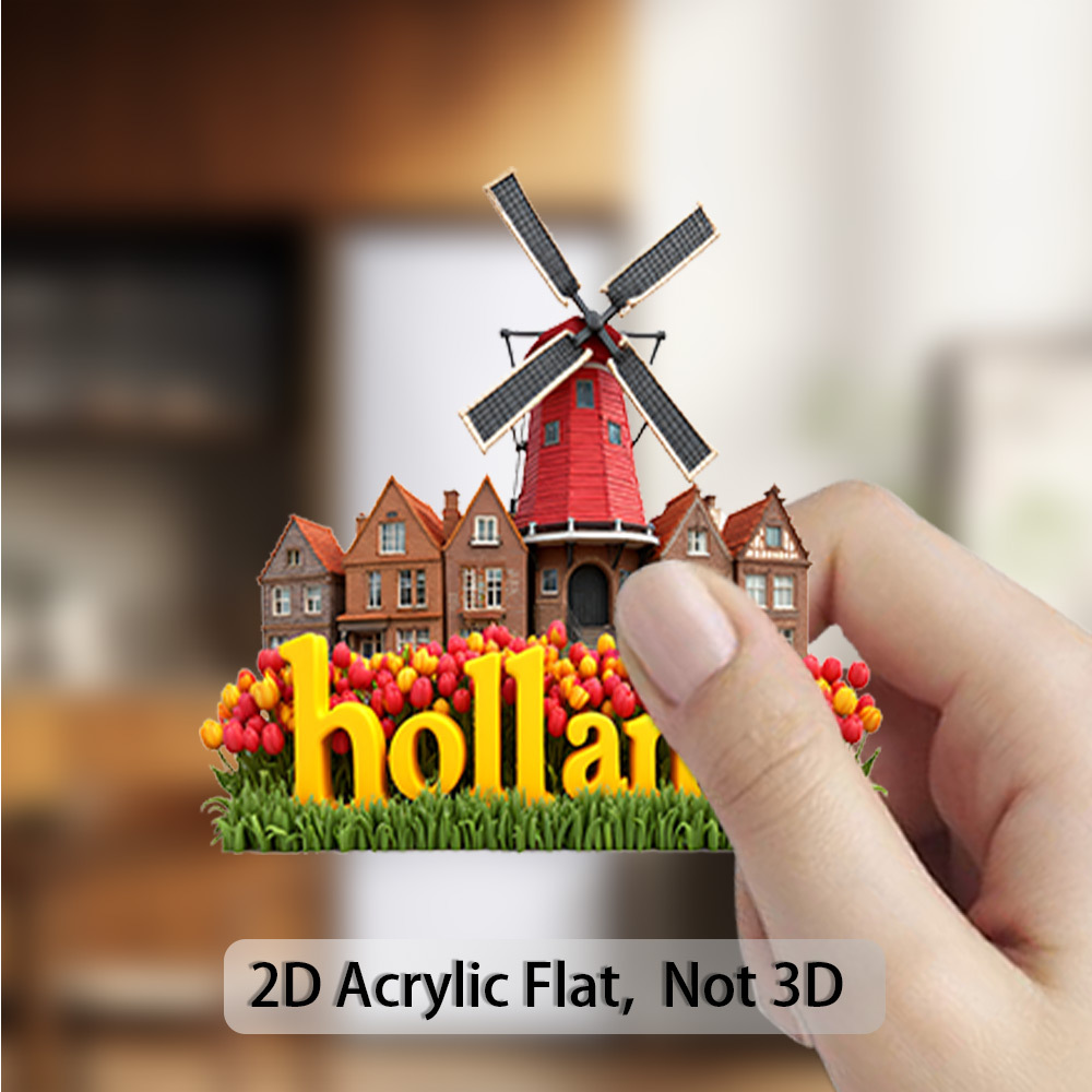 TEMU 1pc Magnet From A Dutch Village, Featuring Vibrant Windmills And Tulip , Highlighting "" - 2d Flat Acrylic Rubber Soft Fridge Magnet For Kitchen