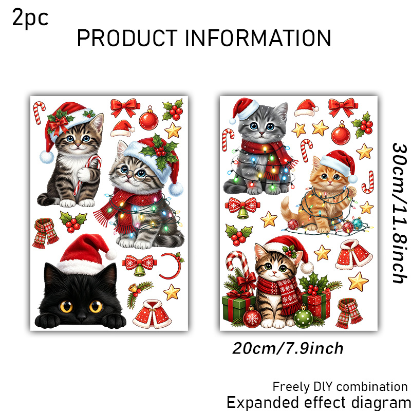 TEMU 2pcs/set, , , Gray Cat, And Little Black Cat Christmas-themed Window Cling Stickers, Double-sided And Visible, Suitable For Indoor And Outdoor