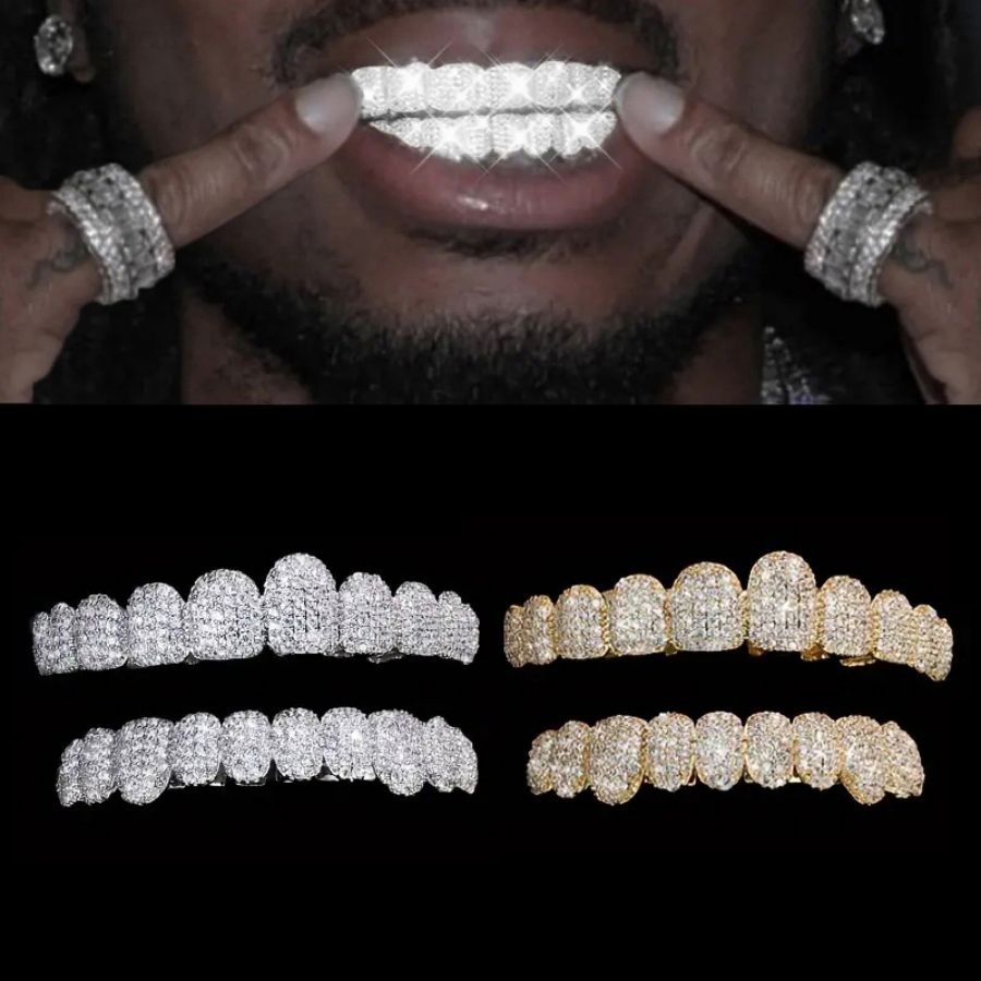 2pcs set punk synthetic cubic zirconiaia teeth grillz top 10 teeth   10 teeth suit suitable for rappers and cosplay premium punk tooth caps instantly   smile