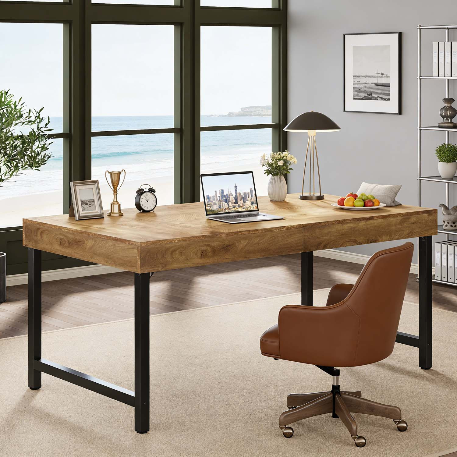 55" Industrial Desk For Home/study, Rustic Laptop Writing Table With Metal Legs, Office & Workstation