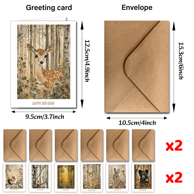 E-shop 24 Stk. Waldtiere Geburtstagskarten mit Umschlägen - Einzigartiges Aquarell-Design, für Dankeskarten & Besondere Anlässe