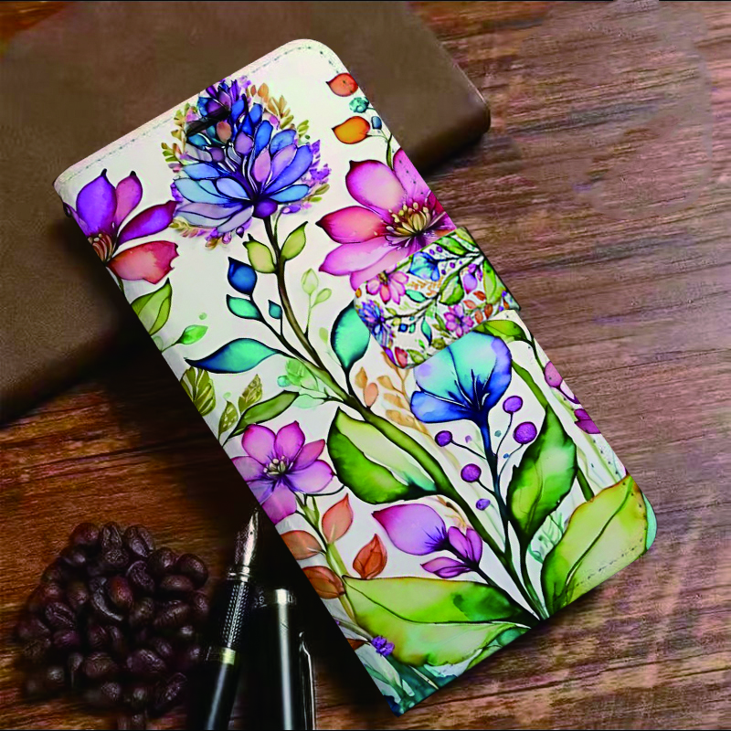 TEMU Flower Leather,flip Wallet Phone Case With Card Slots And Magnetic Wrist Strap, Stand Function - Protective Case Suitable For A30 40 50 A51