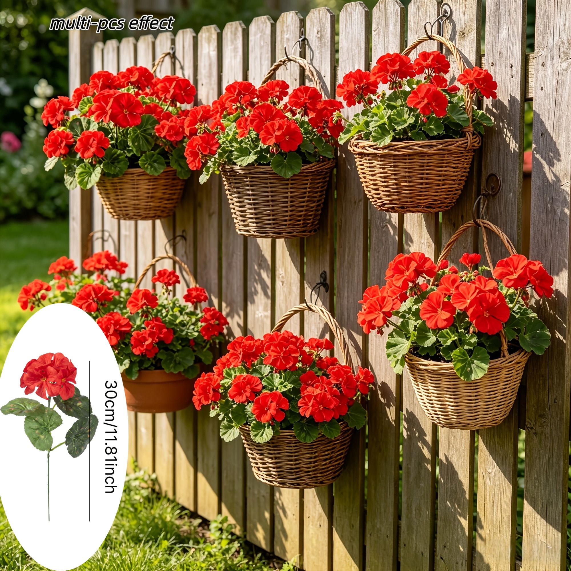 TEMU Ensemble de 21 géraniums rouges, fleurs décoratives artificielles de bégonia rouge haut de gamme, décoration de salle de mariage et cadeau de