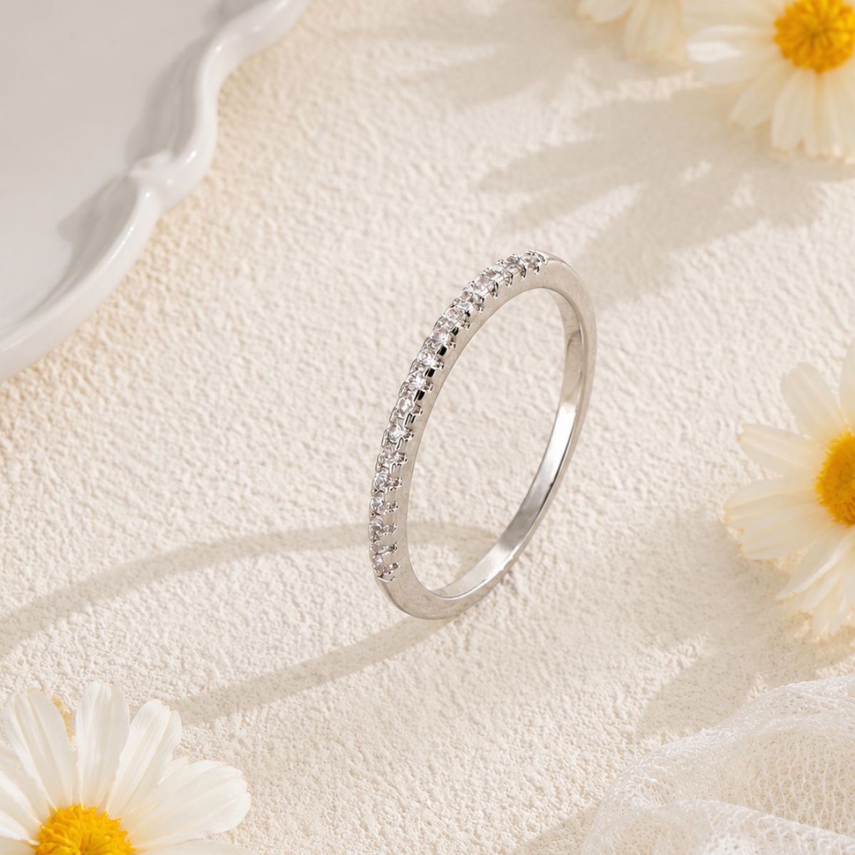 Women's Micro Paved Shiny Ring, Minimalist Elegant Design