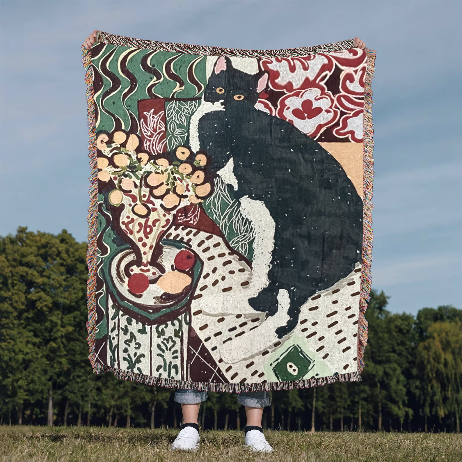 TEMU Outdoor Thickened Picnic Blanket Camping Blanket, Cartoon Milk Cat Pattern -small Blanket, Bed Blanket, Tapestry Portable And Easy To .bohemian
