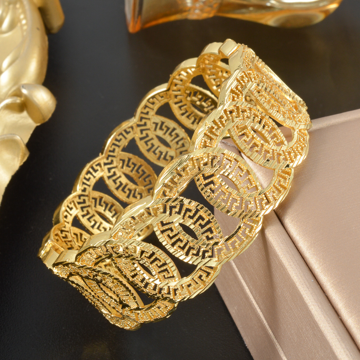 Middle Eastern Geometric Wide Unisex Bangle, Vintage Style
