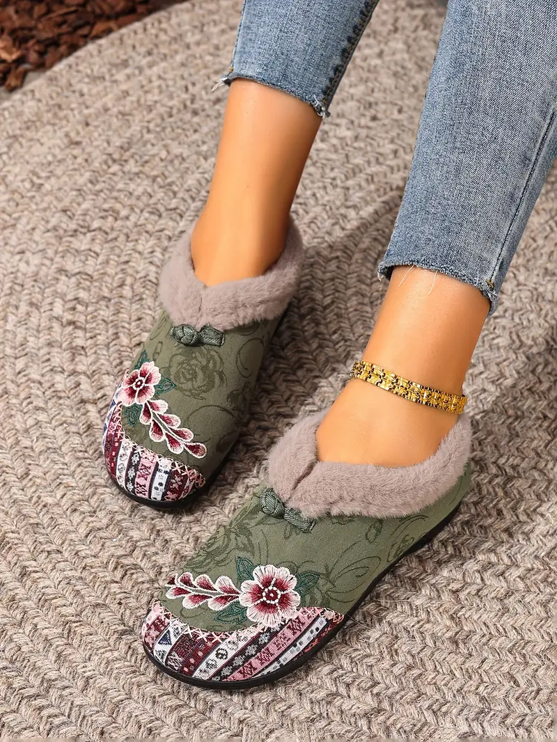 womens korean inspired winter ankle boots slip on short boots with pink white floral pattern anti slip pvc sole plush lightweight warm casual for jeans dresses casual attire hand Product details 4