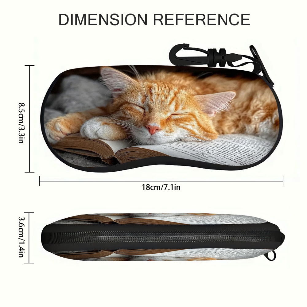 TEMU 1pc Modern Sleeping Cat Book Design Eyeglass Case Suitable For All Glasses Types, Zipper Closure Glasses Holder With Book-themed Cover, Portable