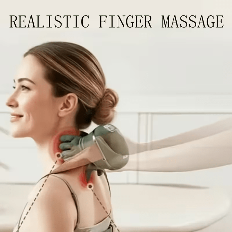 a shoulder wrap that   a human hand with 6d massage capabilities providing heat and deep kneading for the shoulders neck back waist and legs   rechargeable via usb and easy to carry Product details 5