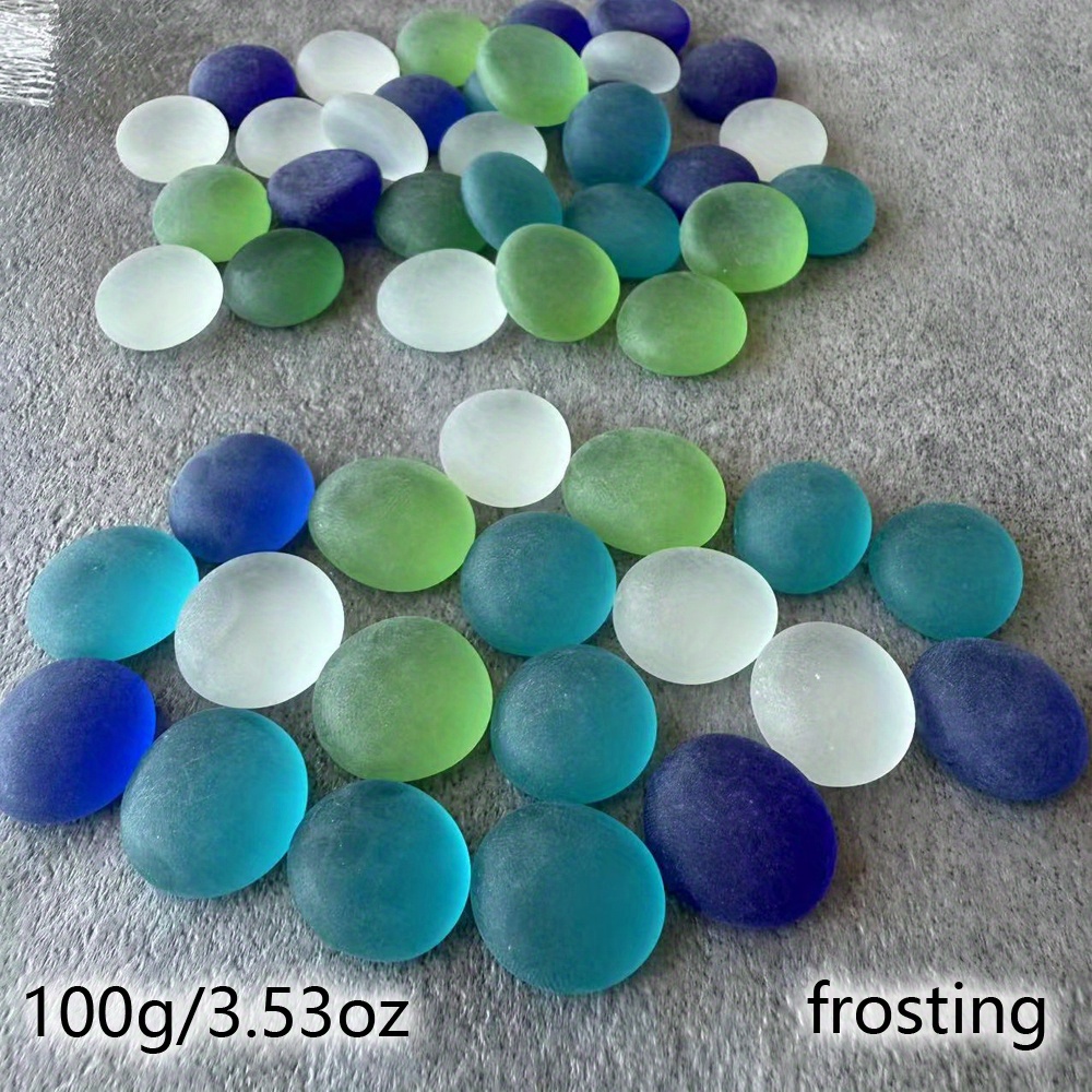 TEMU 1 Pack Of 100 Grams/3.53 Ounces, Mixed Color Stained Glass Flat Beads, Blue White Green Translucent Glossy/frosted Style Round Glass Gemstones,
