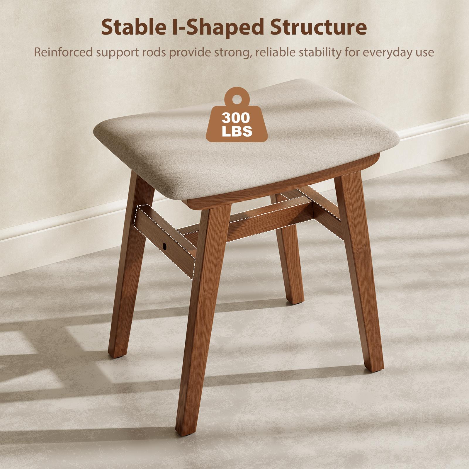 Solid Wood Vanity Chair, 18.5 Inch Height Vanity Stool, Chair for Bedroom, Durable And Sturdy, Padded Seat, Modern Easy, Home Decor Additions, Limited-Time Flash, Free Shipping