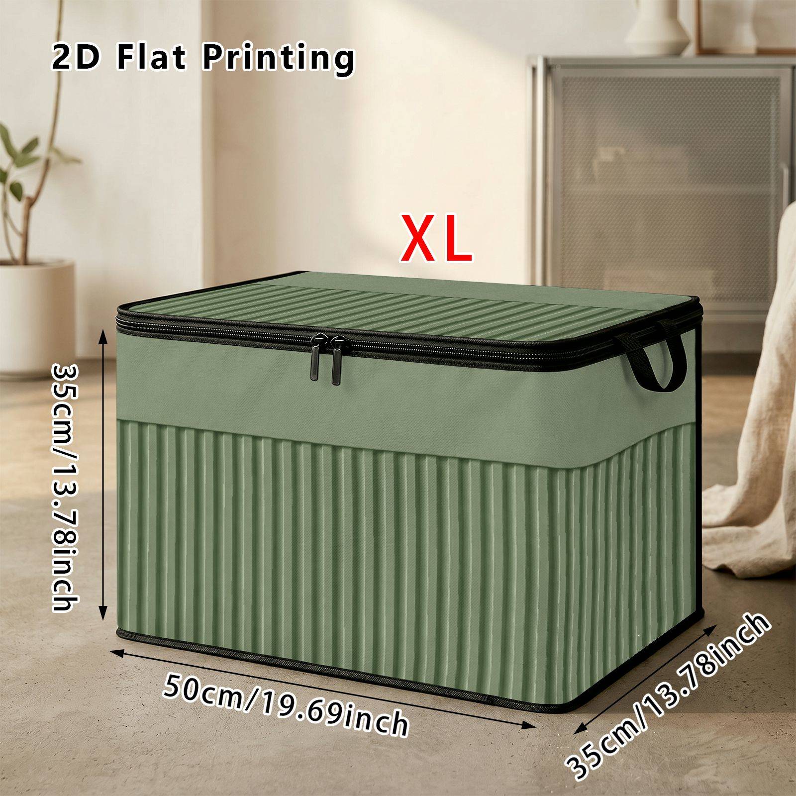 TEMU 1pc Green Corduroy Storage Bin | Collapsible Soft Fabric Basket Organizer With Lid & Handle, Non- Corduroy Suitable For Home Bedroom,