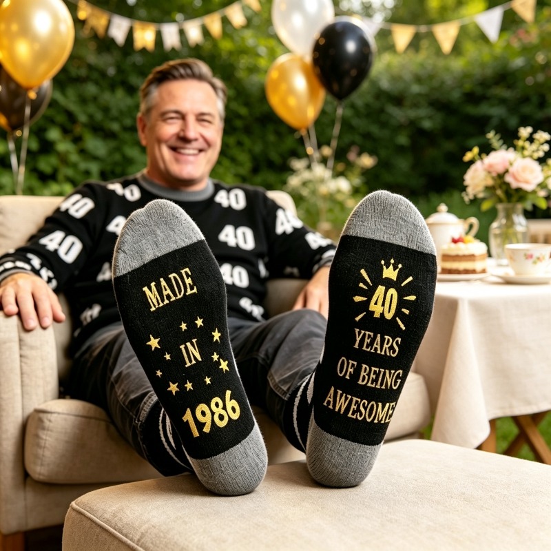 TEMU 1 Pair Of 40th Birthday Men's Mid-calf Socks, "made In 1986 - Of Brilliance," Breathable Printed Sports Socks, A 40th Birthday Gift For Him Or