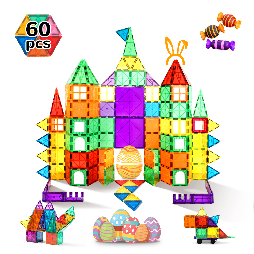 TEMU 60pcs Kids Magnetic Tiles Blocks Building Educational Toys Child Gift For 3+ Year Kids, Educational Toys, As Christmas Gift, Learning Through
