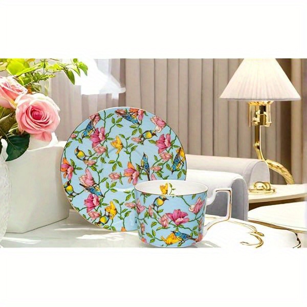 1pc vintage floral teacup and saucer set - elegant bone china tea cups with   & handle, 8-ounce capacity, pastel blue &   - dishwasher safe, ideal gift for women, mom, birthday, christmas, mother s day -   party set for home or special occasions (gift box included) - delicate vintage   with  , hand wash recommended,   coffee or tea, cups for tea, tea sets Product details 0
