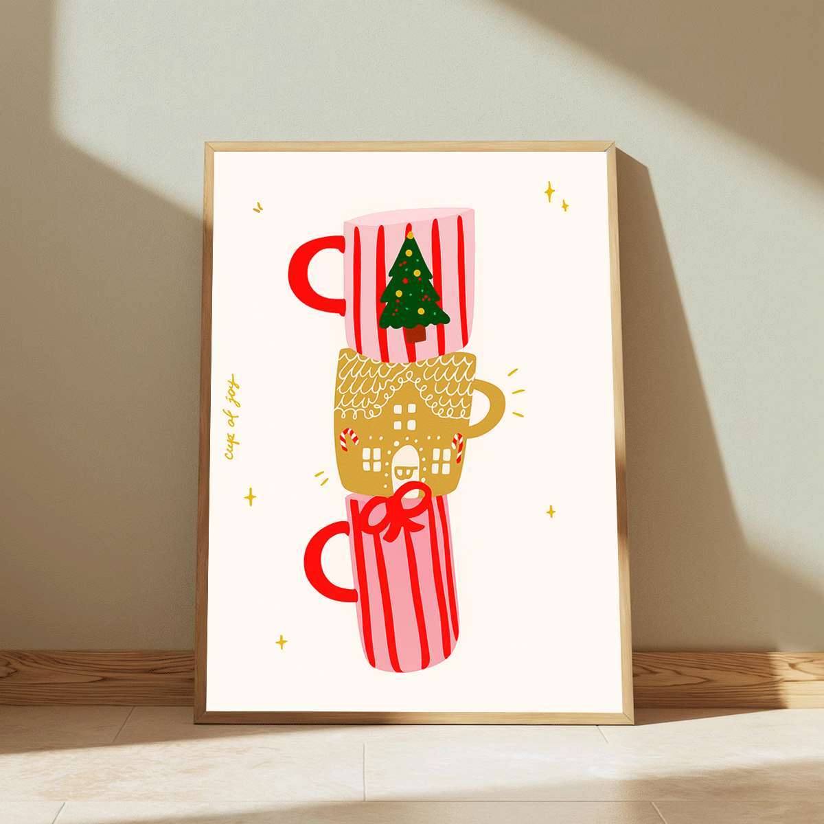 TEMU 2D Flach, 2D Flach, 1 Stück 2D Flachbedruckte Weihnachtsbecher Kunst Poster im Cartoon-Stil, Entworfen für Wanddekoration. Diese ungerahmten