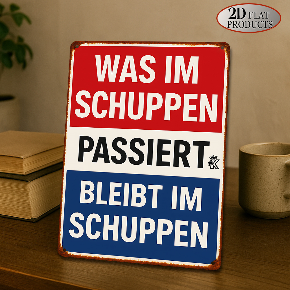 TEMU 2d Flat, 2d Flat Vintage German Humor Warning Metal Sign, 1pc, Size: 20.07cm X 30.23cm - "was Im Schuppen Passiert" - Rustic Style Wall Decor,