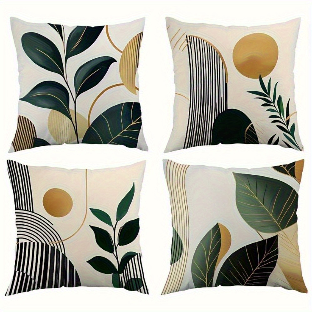 TEMU 4pcs Set Of Minimalist Modern Art Abstract Plant Pattern Pillow Covers, Geometric Polyester Home Decor Zippered Cushion Cover With Single-sided