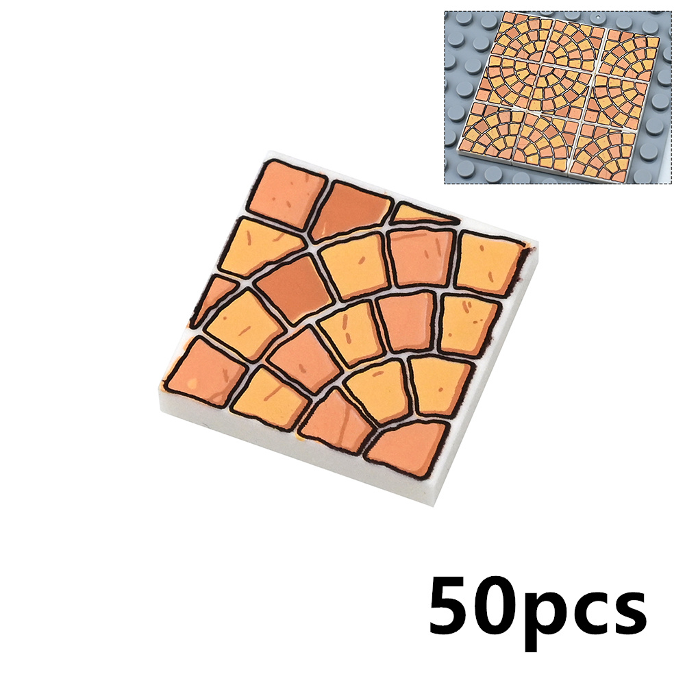 Image of 50pcs 2x2 Printed Bricks Green Grass Pile Imitation Stone Texture Stone Tile Pebbles Random Color European Pattern 2x2 Brick Floor Brick Plate Brick Plane Brick Accessory Brick Part Compatible 3068