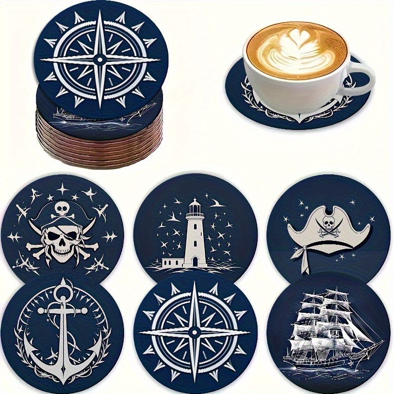E-shop 6-teilige Nautische Serie Holzuntersetzer - Rund, hitzebeständig und rutschfest, für Küchendekoration oder Partys - Ideales kreatives Geschenk