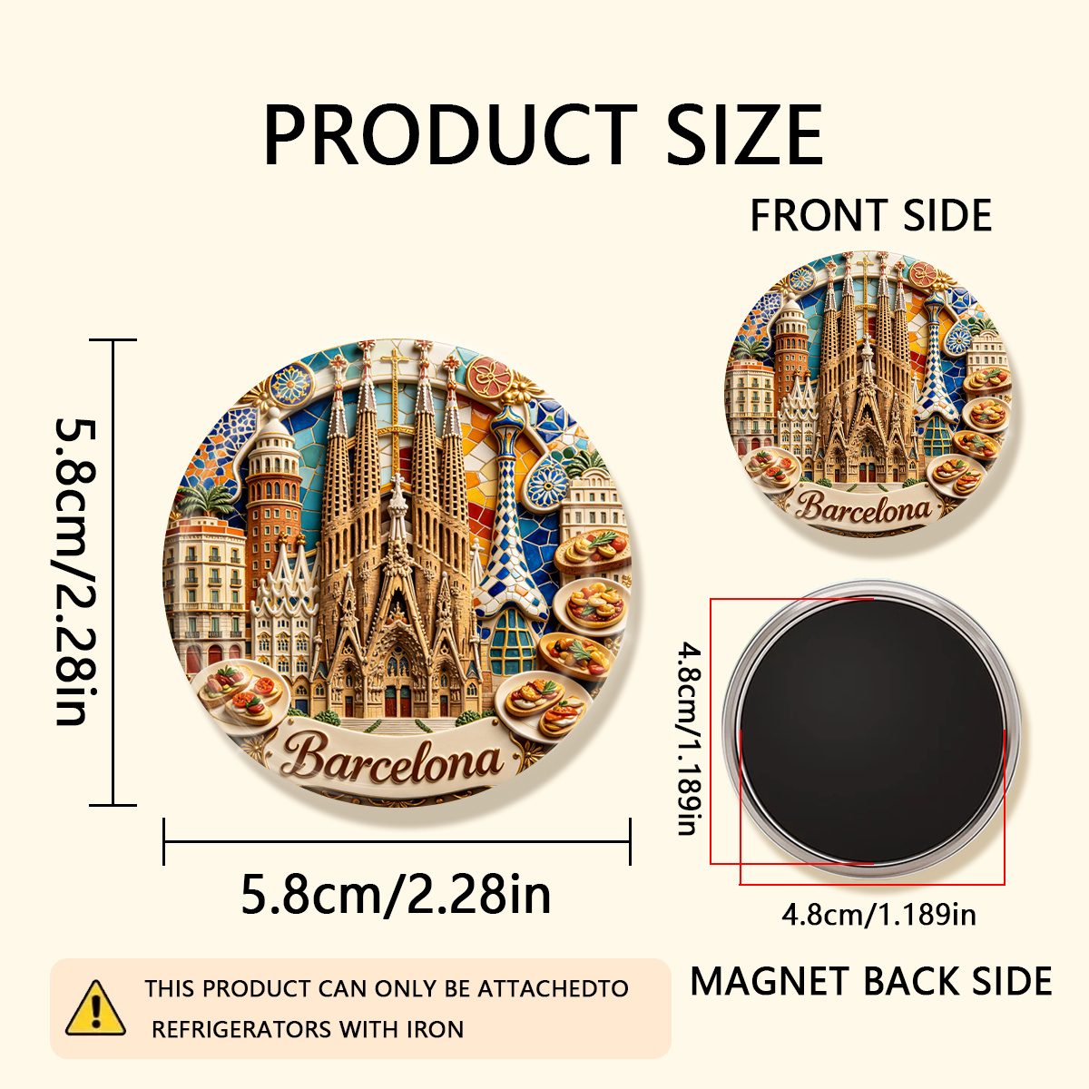TEMU 1 pz Magnete da Frigo Durevole 2D Piatto di Barcellona, per Attaccare a Frigoriferi, Lavagne Bianche, Artigianato, Foto, Adesivi, Cartoline,