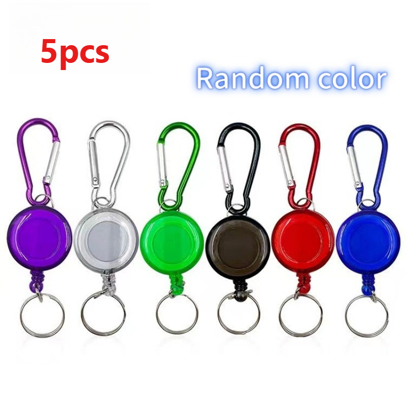 TEMU 5 stuks Intrekbare Stalen Draad Touw Treklijn Sleutelhanger Veer Gesp Haak Outdoor Stalen Draad Sleutelring Rebound ID Kaarthouder Sport