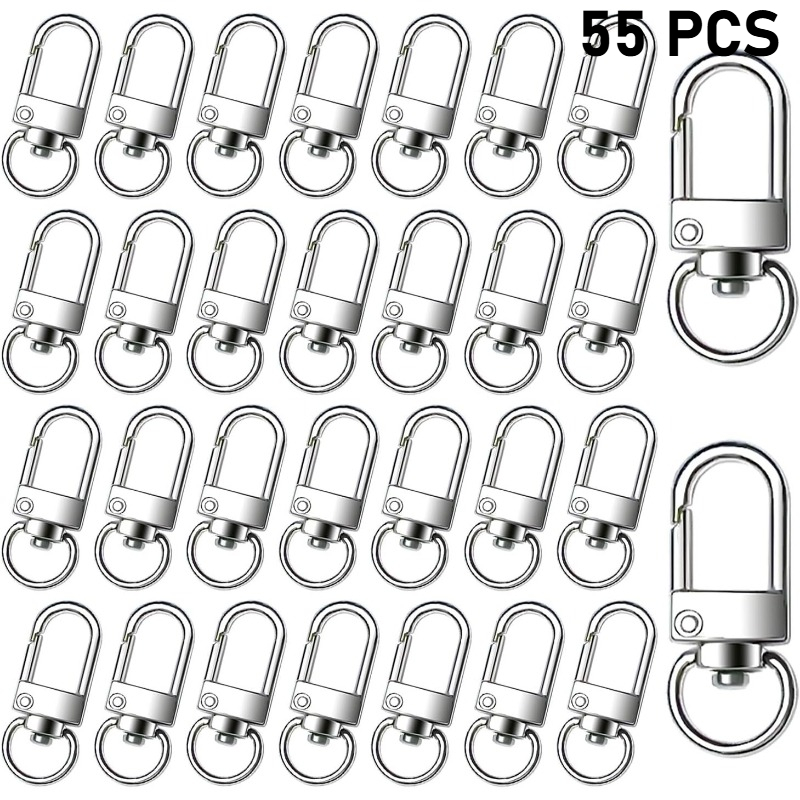 TEMU 55pcs Metal Clasps Silvery Swivel Snap Hooks With Key Rings, Heavy Duty Keychain Clips For Lanyards, Bags, Purses, Dog Tags, Zipper, Diy Crafts