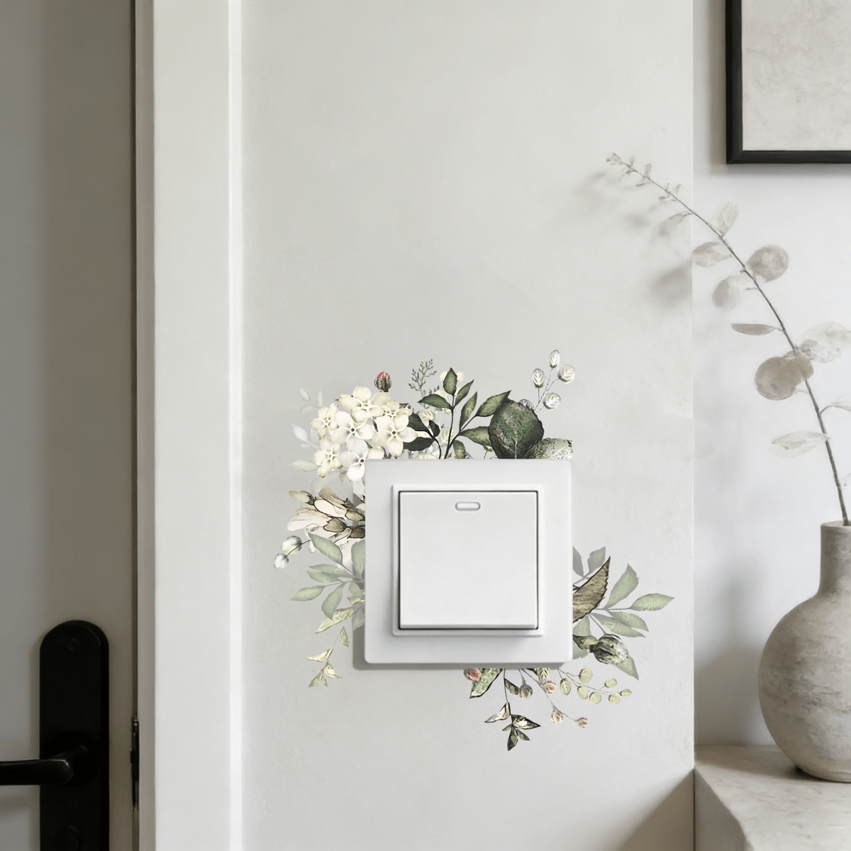 TEMU 1 pieza de pegatina de pared para de estilo nórdico con fresca y flores, autoadhesiva y removible, calcomanía decorativa para cubrir el de luz y