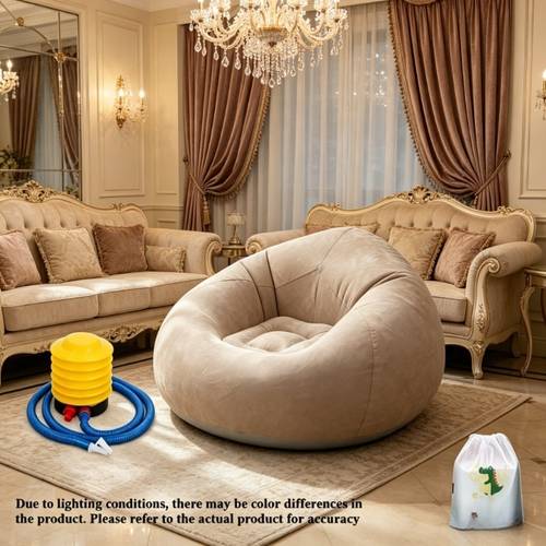 Sofá puf inflable de lujo , moderno y minimalista, con bomba de aire manual gratuita y lindo bolsa de almacenamiento de dinosaurio. El material de tela calidad es resistente y daña mente, es lavable y de limpiar.