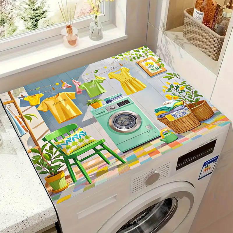 TEMU 2d Flat Printing Washing Machine Dryer Protection Mat, 2d Flat Laundry Landscape , Size 23.62 X 19.69 Inches (60 X 50 Cm), Easy To Clean,