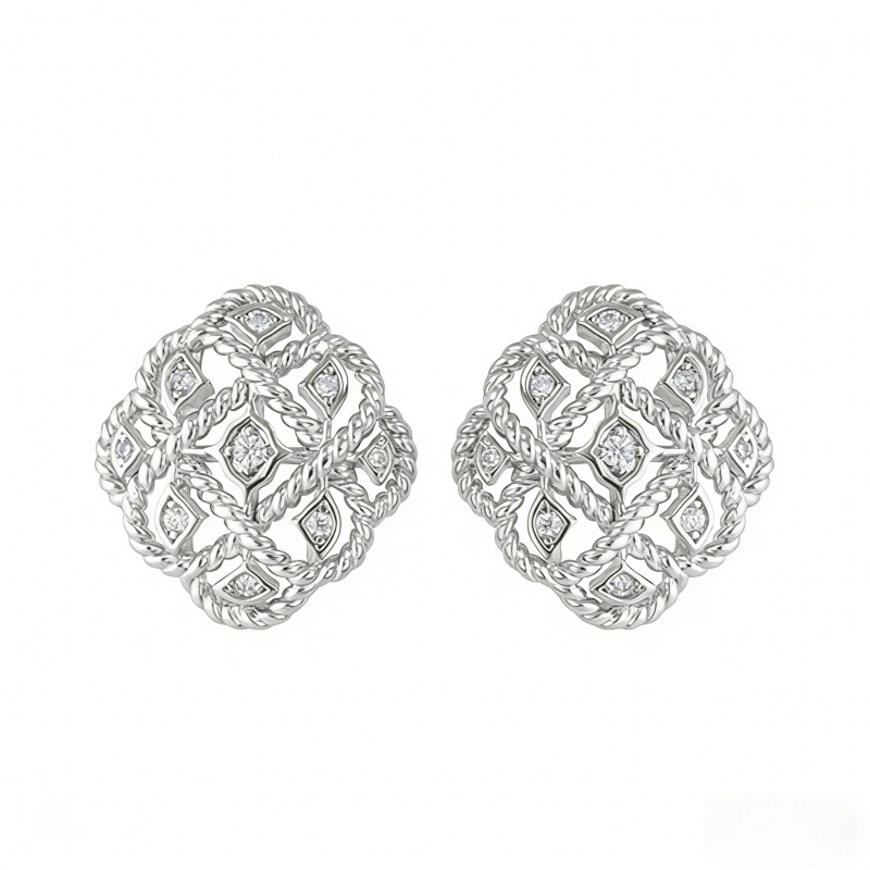 TEMU Exquisitos aretes cuadrados de flor con circonita sintética para mujer, joyería para uso diario, casual y