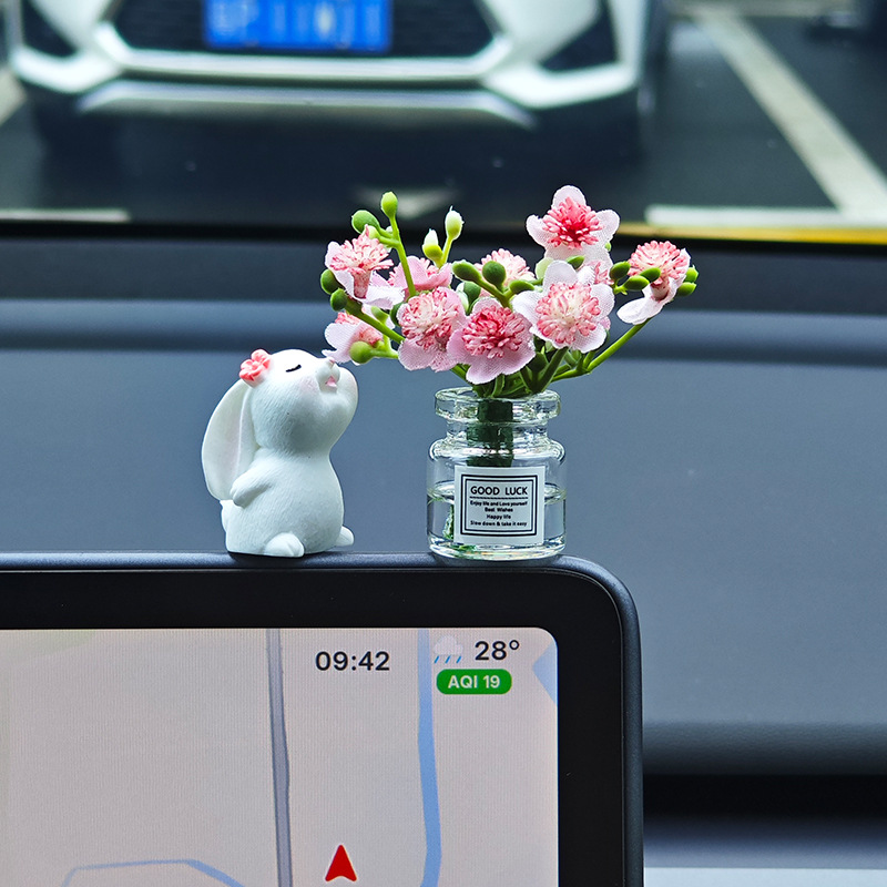 1pc Cute Rabbit Jasmine Car Jewelry With Sticker Cure Wind Mini Vase Perfume Combination, Ideal For Console To Driving Fatigue