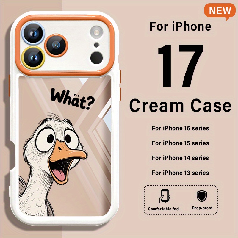 TEMU Funny [what? Duck] Cream Phone Case For Iphone 17 Pro Max, 17 Pro, 17, 16 Pro Max, 16pro, 16, 15, 14, 13 Series, Lens Protection, High Back