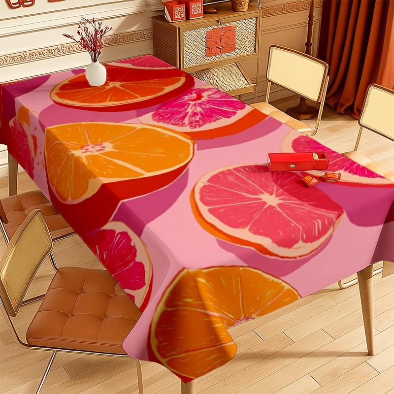 TEMU 1pc Pink-orange Gradient Citrus Tablecloth Suitable For Dining Tables, Coffee Tables, Picnics, Birthday Parties - - Rectangular/ Table With ,