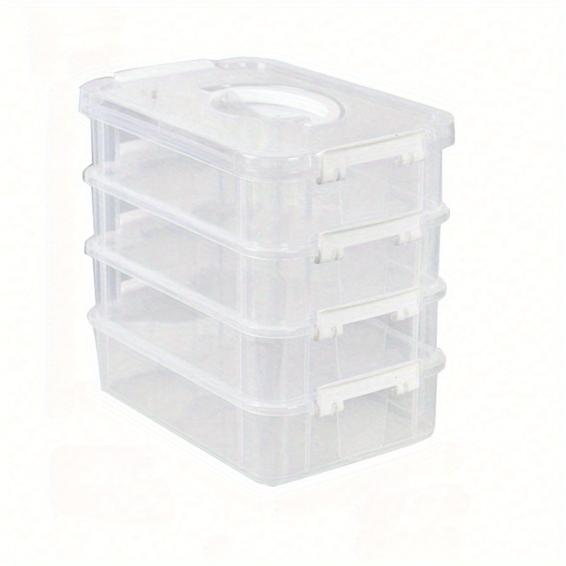 TEMU Stackable 4-tier Clear Storage Organizer With Snap Closure - Pp Plastic, Office Supplies, Toys, Building Blocks & Small Parts - Ideal For Home,