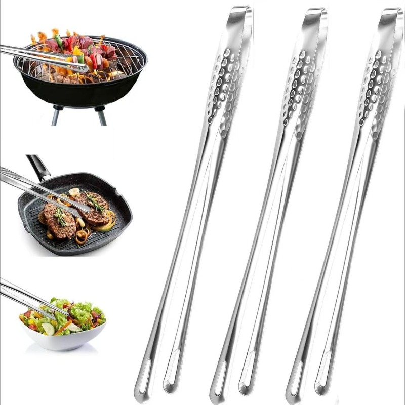TEMU 3pcs Stainless Steel Professional Kitchen Clamps - Meat Clamp, Food Clamp, Long-handled Clamp - Versatile For Cooking, Barbecuing And Serving