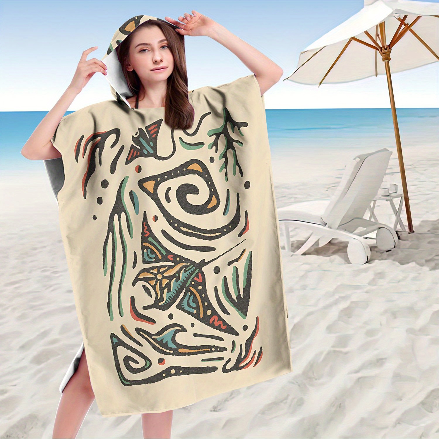 TEMU Quick-dry Hooded Swim Poncho - Open Hood Design, Lightweight Beach Towel, Wrap For Snorkeling, Diving, Travel - Bath Sheet, Snorkeling Gear, ,