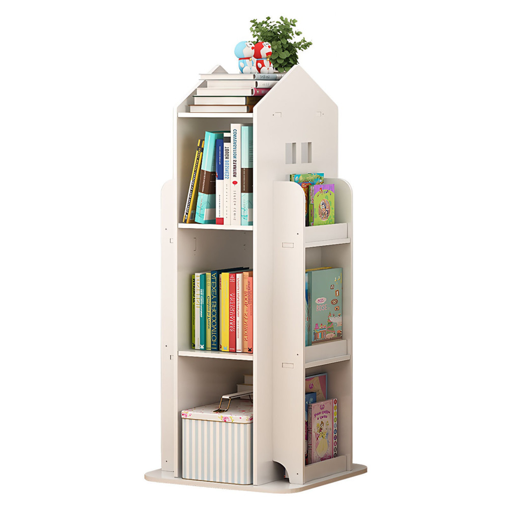 4-Tier Rotating Bookshelf, 360° Display Book Shelf, Floor Standing Bookcase, Children's Bookshelves for Bedroom, Living Room, Study Room ( WHITE Color)