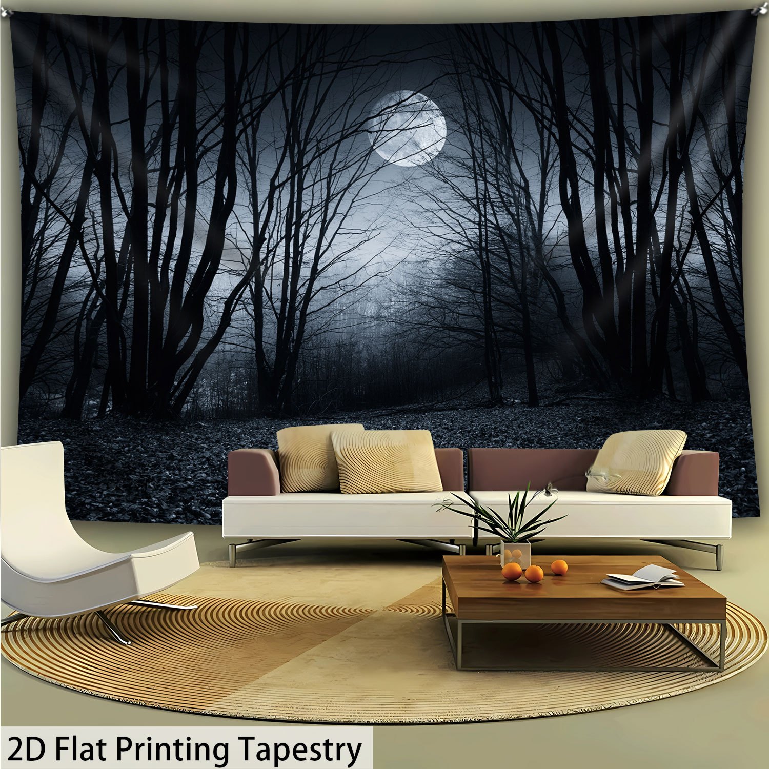 Moonlit Night Eerie Forest Tapestry For Home Wall Decoration_voghion.com