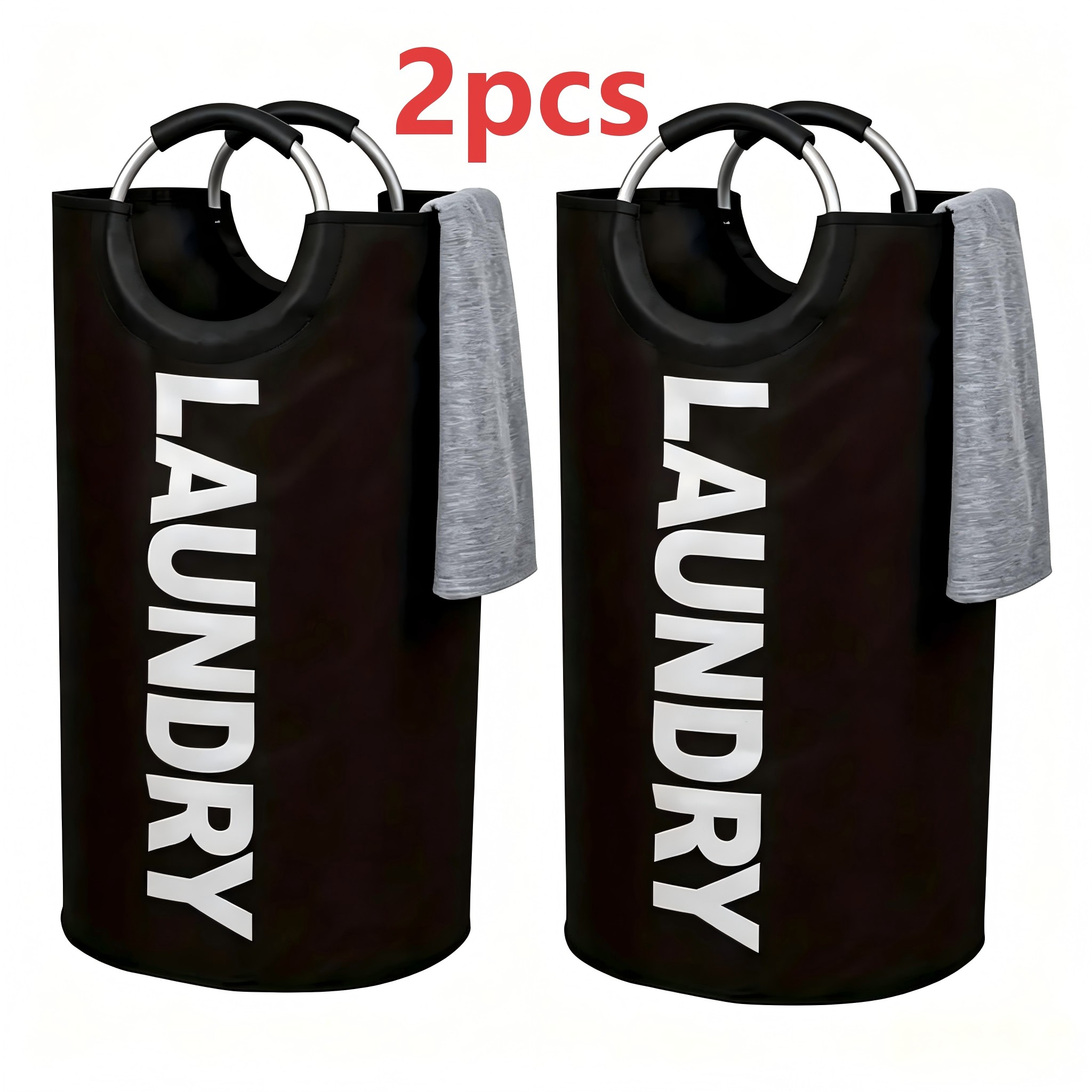 TEMU 2pcs Extra Large Foldable Laundry Basket Storage Bags With Alloy Ring Handles - Tall Foldable Fabric Clothes Storage Basket, Suitable For