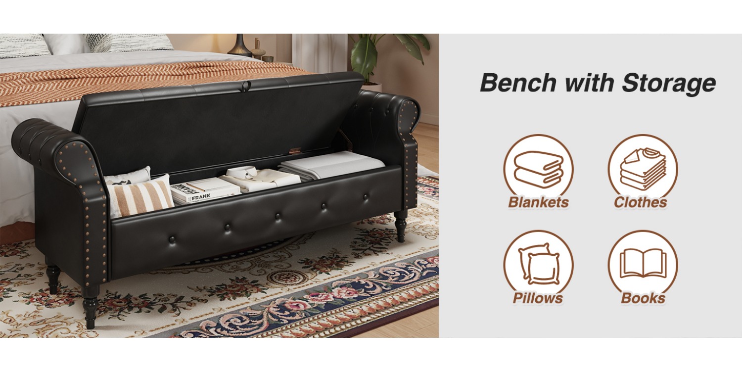 Upholstered Storage Bedroom Bench 15 Hidden Storage Detail