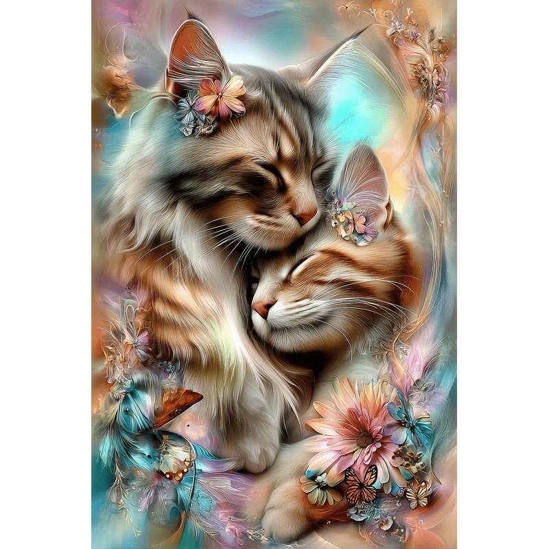 TEMU 1 Ensemble de Peinture Diamant Cadre d'un Chat et des Papillons, Design Rond Complet, Art d'Artisanat de Peinture Diamant, Mosaïque Décorative,