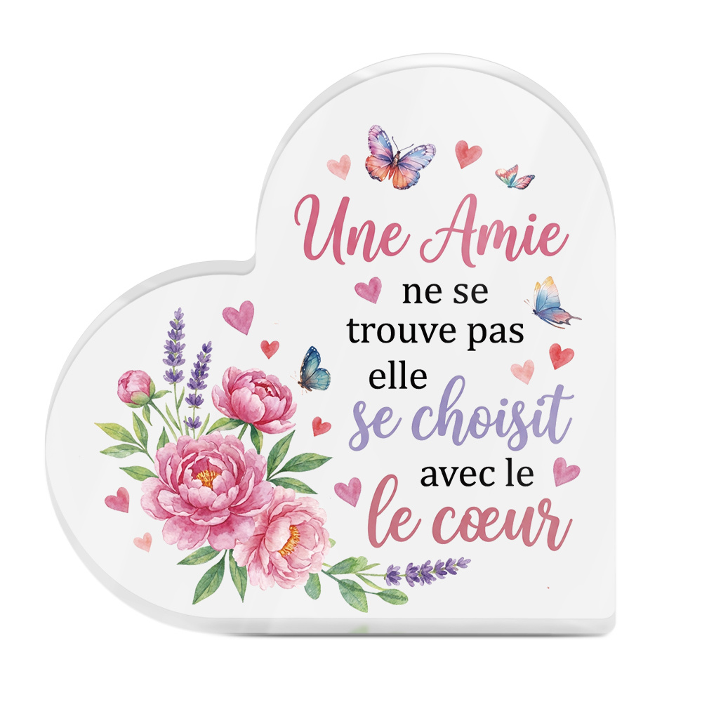 TEMU Plat 2D, 1 pièce PUTUO DECOR Panneau Acrylique de Cœur avec Française "Un Ami ne se Trouve Pas, Il se Choisit" - Française Moderne Décoration de