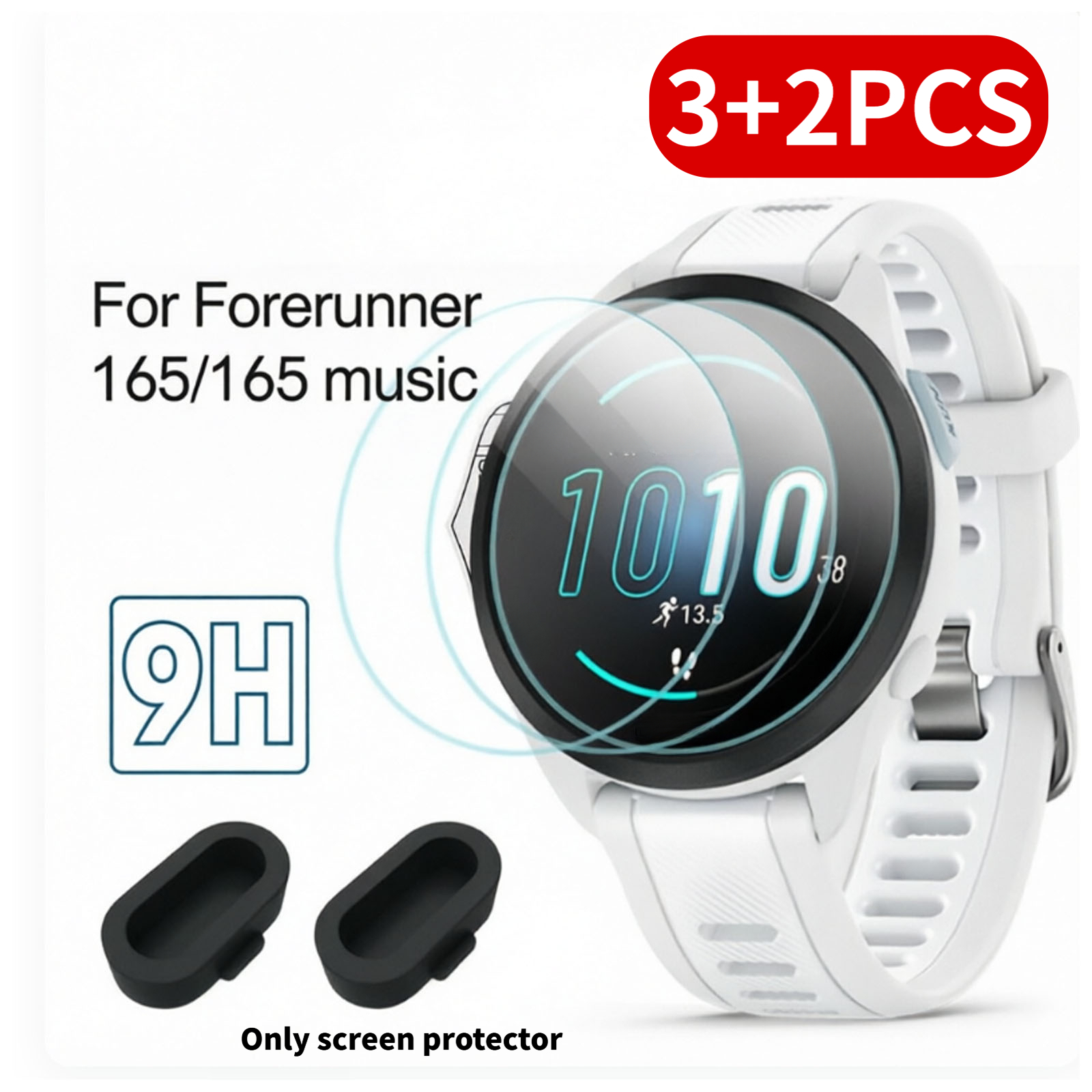 TEMU 3+2pcs, Suitable Forerunner 165/165 Music Screen Protector 3pcs, With 2pcs Dust Plugs + [anti-scratch] 9h Hardness Tempered Glass Film