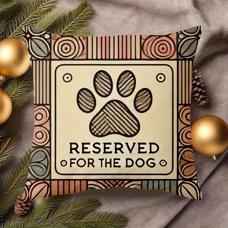 TEMU 1pc Bohemian Geometric Pillowcase - Double-sided Print, "reserved For Dogs" Design With And Bones, Polyester Fiber, For Sofa, Bedroom, Office,