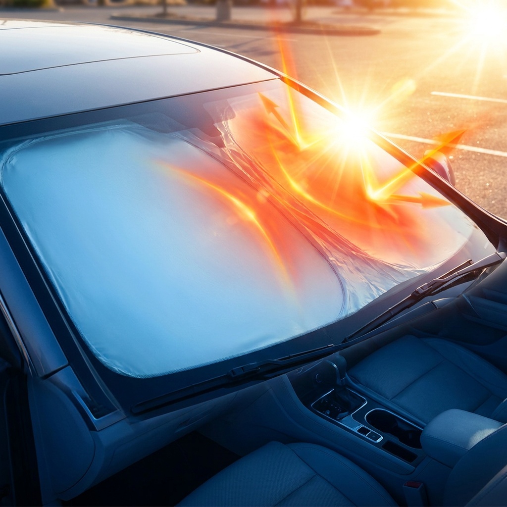 1pc Portable Car Windshield Sun Shade, Foldable Front Window Sun Visor, Heat Insulation And Uv Protection Cover For Cars, Suvs And Trucks, , Ideal For Summer Travel And Camping