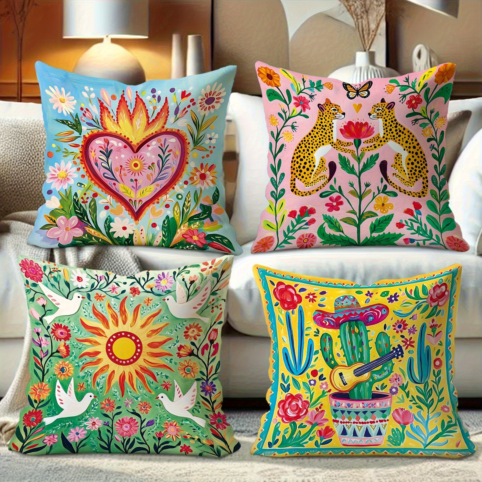 TEMU 4 Federe Boh矇mien Messicane con Design , Cactus e Leopardo Solare, Morbide e per o Camera da Letto, Chiusura a Zip, Stampa Monofacciale, Senza