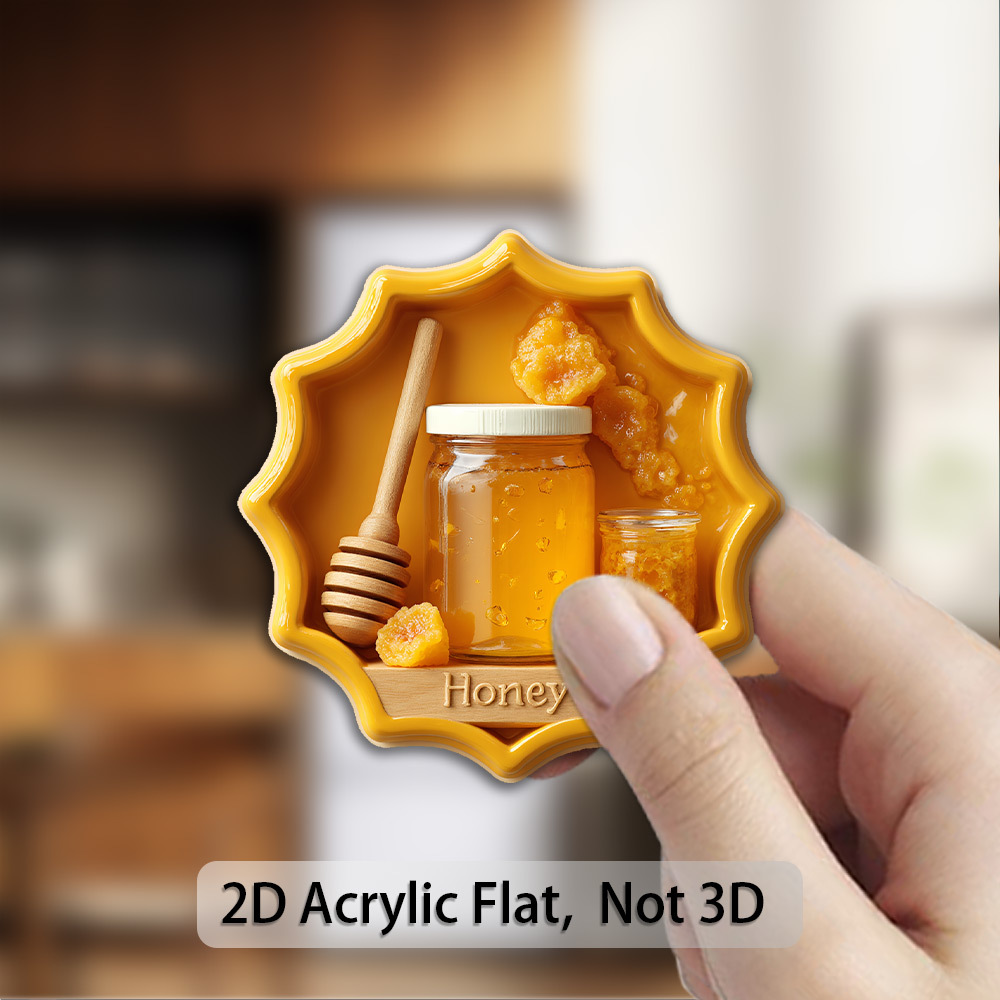 Image of 1pc Jar & Spoon Fridge Magnet With Honeycomb Design - Natural Beekeeper Decoration Suitable For Food Lovers, Warm- Decor, -themed Gift For Home, For For Hives/halloween/thanksgiving Gifts, 2d Flat